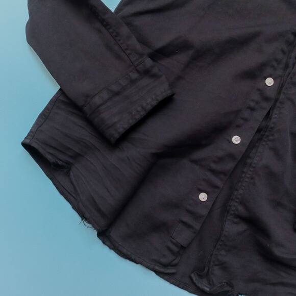 Frank & Eileen Barry Black Raw Hem Button Front Chambray Top Size Small - Picture 3 of 9